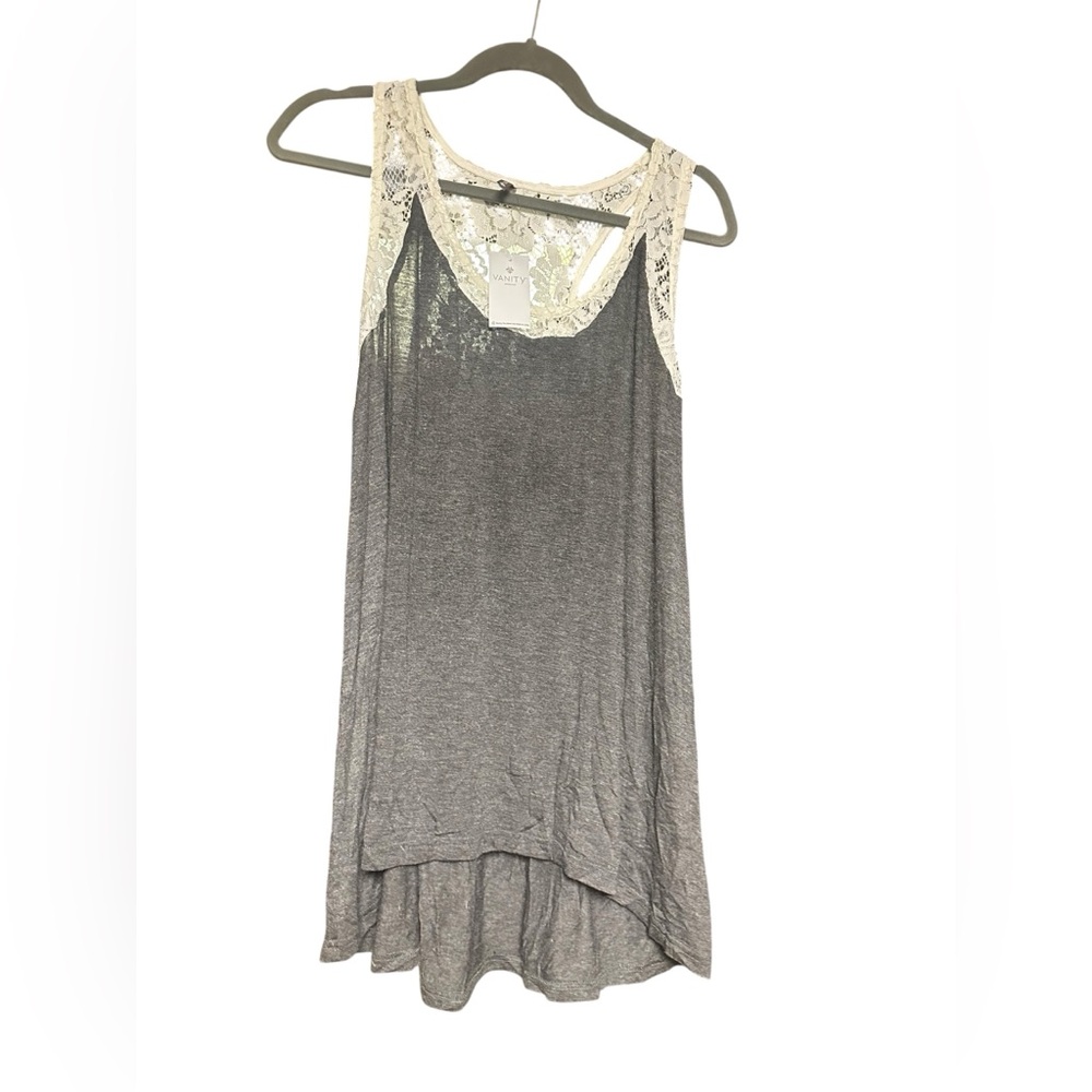 NWT Vanity Gray and Cream Lace Tank Top
